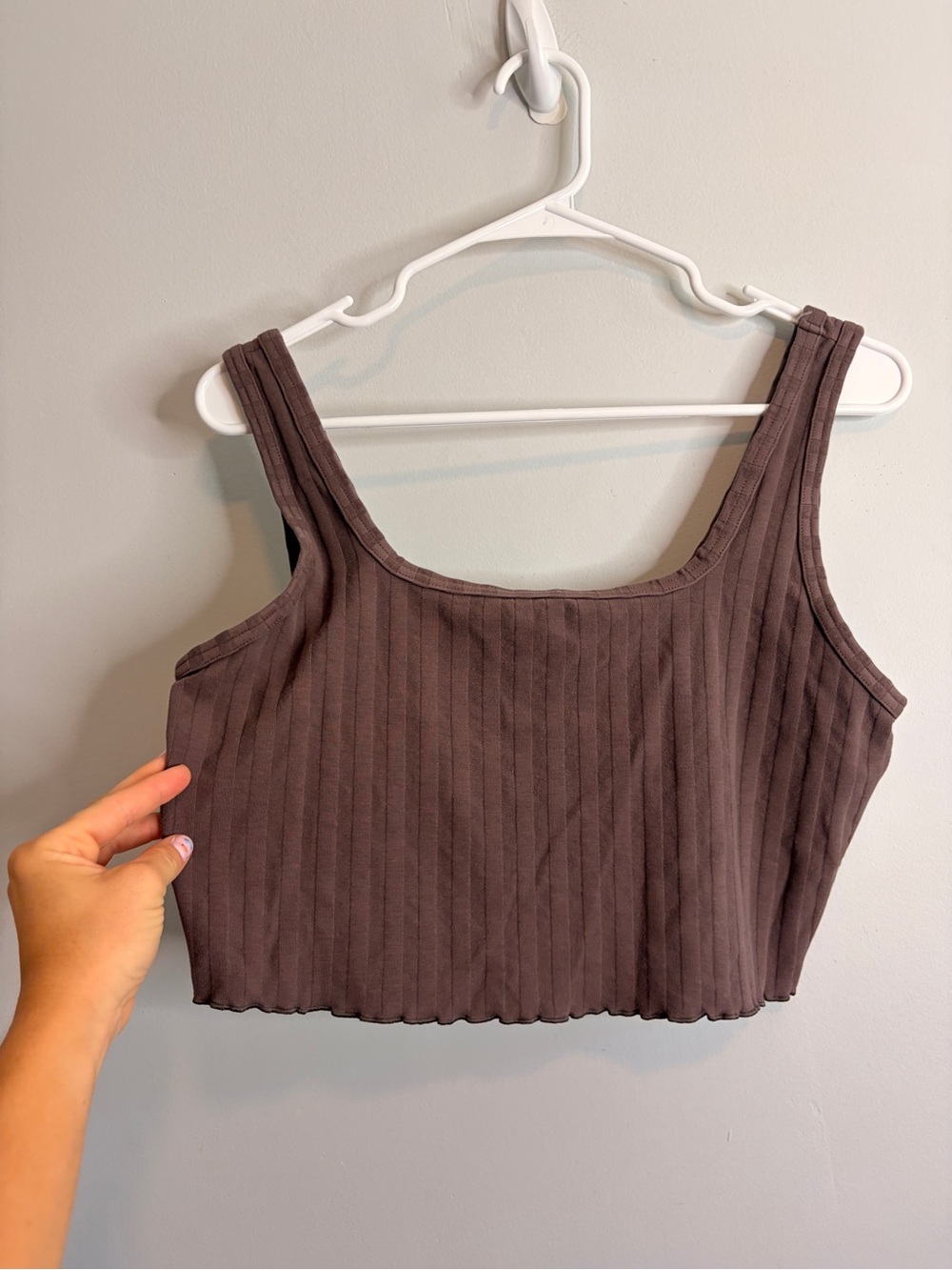aerie Ribbed Square-Neck Crop Tank Top - Brown